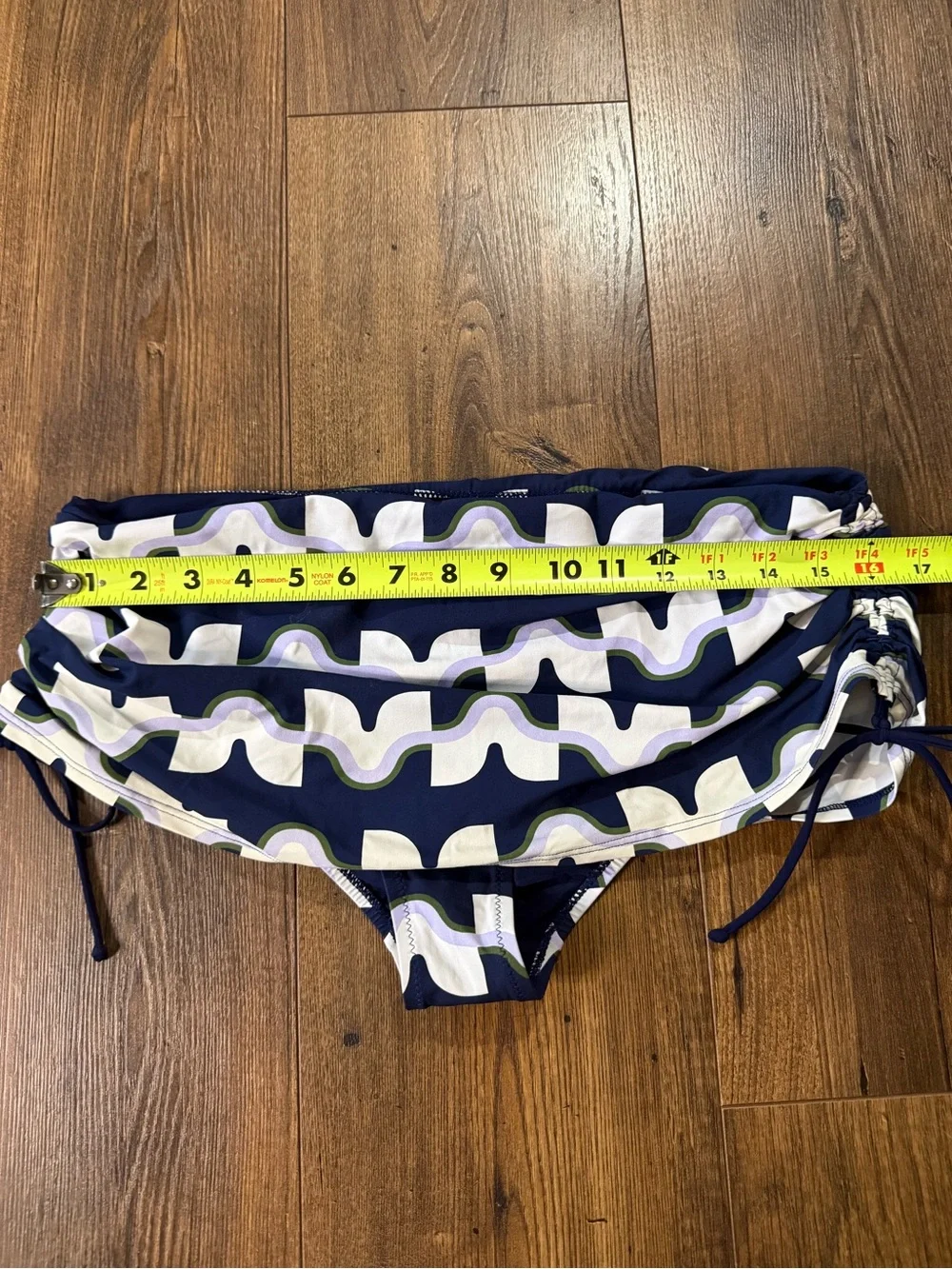 Tory Burch Women’s Ruched Side Tie Swim Bottoms Blue Print Size Large L/G